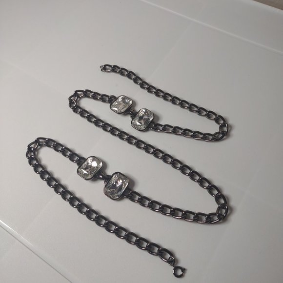 Heavy Metal And Glass Black Chain Necklace 30 Inches - Picture 4 of 14